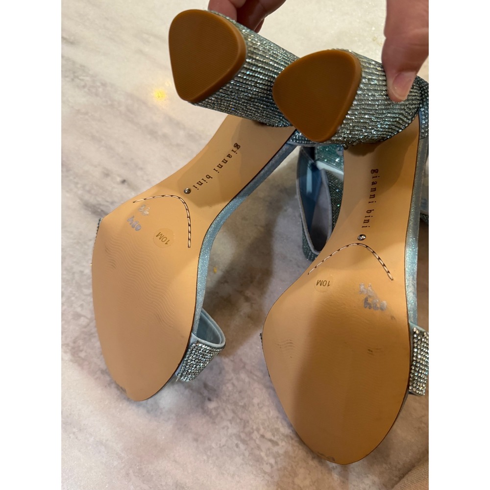 Gianni Bini Womens Sky Blue Rhinestone Block Heel Ankle Strap Sandals Size 10 - Picture 6 of 15